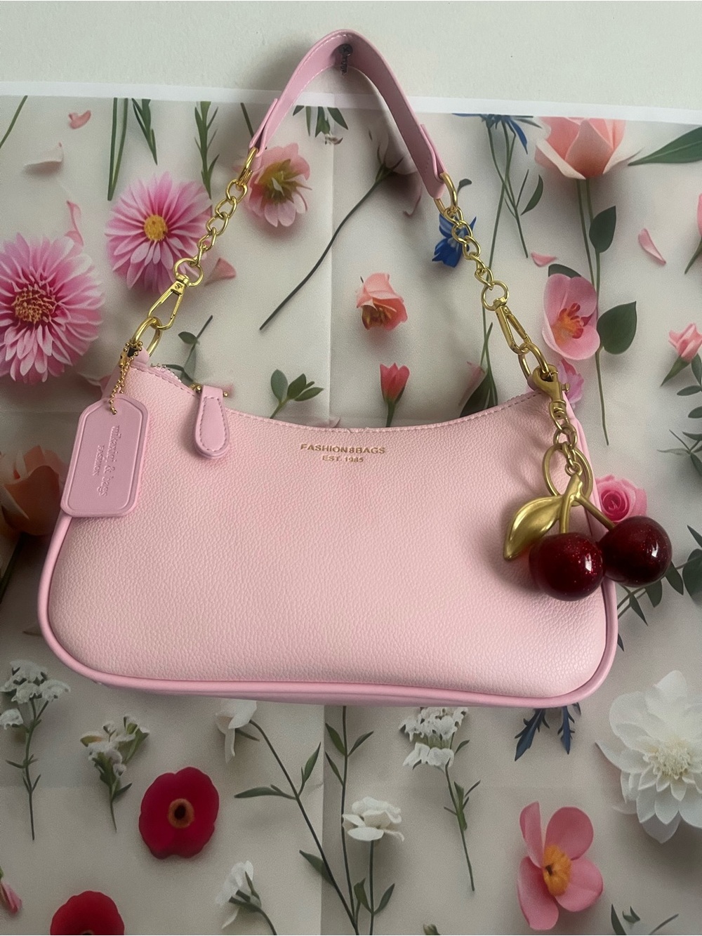 SHEIN Pink Shoulder Bag with Cherry Charm